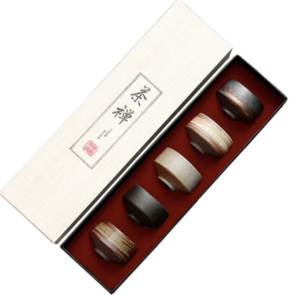 kf-S327d6874a3a547779df69c7b106af737u Japanese Tea Bowl Set – 5 Handmade Ceramic Cups with Gift Box | Wabi-Sabi Zen Style Decor