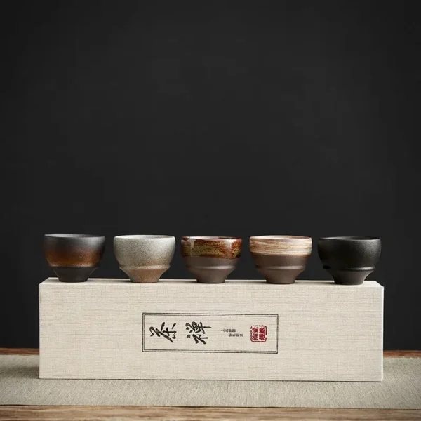 kf-S6364b03806384e8e977e1bbd903dd290h Japanese Tea Bowl Set – 5 Handmade Ceramic Cups with Gift Box | Wabi-Sabi Zen Style Decor
